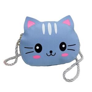 Mini Crossbody Bag for Children Cute Cartoon Blue Cat